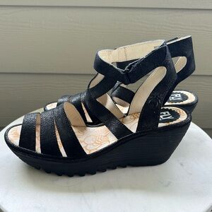 Fly London Womens Ankle Strap Black Wedge EU 38